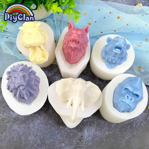 3d Animals Silicone Mold Lion Wolf Fondant Cupcake Molds Elephant Geometric-animal Shape Hippo Orangutan Soap Mold
