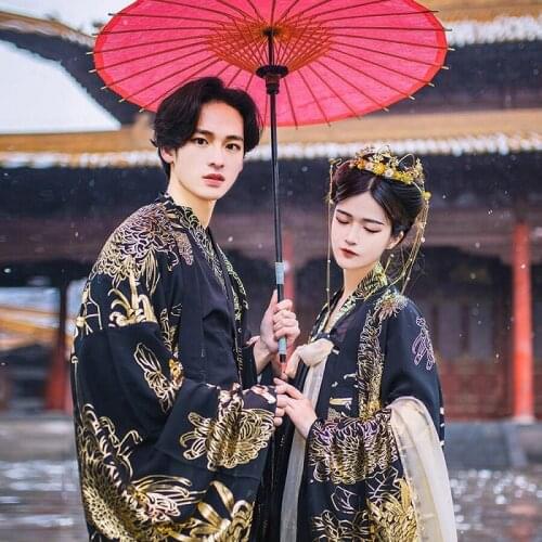 Ancient Oriental Clothing Couples Black Hanfu Sets Traditional Chinese Style Fancy Dress Men Women Halloween Cosplay Costumes