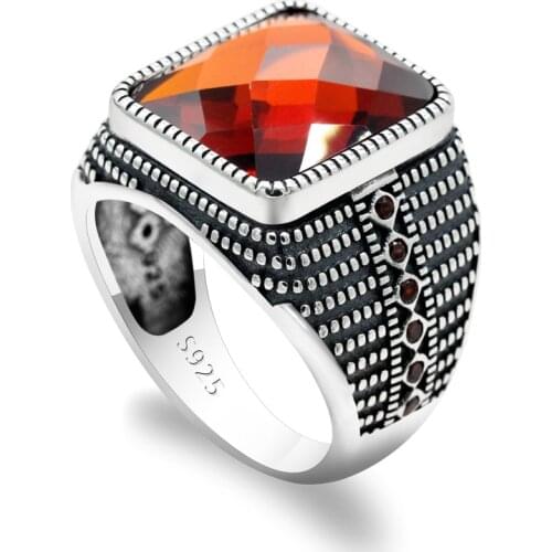 Vintage 925 Sterling Silver Red Garnet Stone Ring for Women Men Symbol of Peace and Eternal Love Jewelry Couple Anniversary Gift