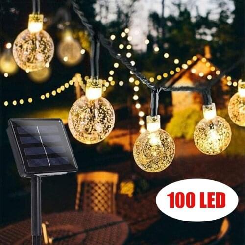 12M 100 LED Crystal Ball Solar Waterproof Outdoor String Lights Solar Powered Globe Fairy String Lights for Christmas