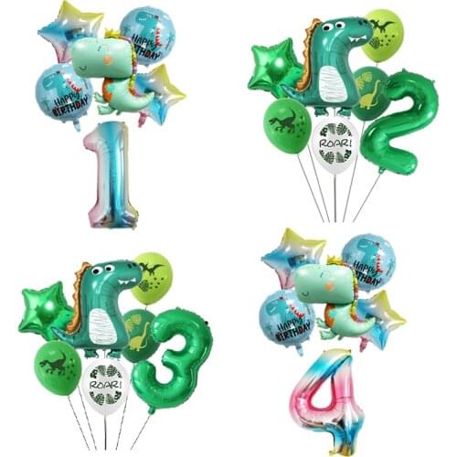 Green dinosaur aluminum film series balloon boy birthday party laser digital animal balloon childrens day cartoon star gift