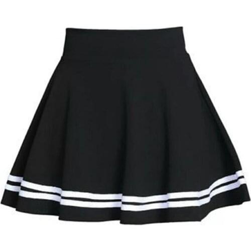 Women Fashion Solid Color High Waist Stripe Pleated A Line Mini School Skirt Solid Color Pleated Elastic High Waist Mini Skirt