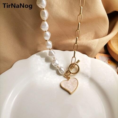 South Korean Pearl Necklace Female Fashion Design Sense Splicing Heart-shaped Necklace Fashion Baroque Wind Collarbone Chain