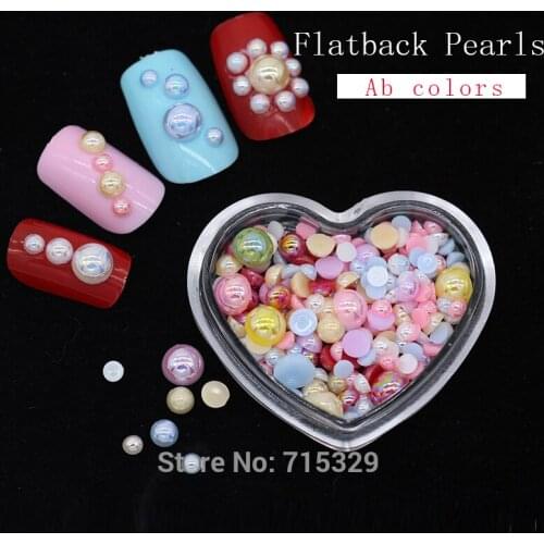 1000p 3-10mm mixed sizes half round flatback pearl Scrapbooking Embellishment craft Nail Art beads clothes shoes Decor pk colors