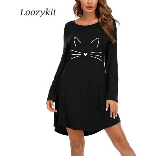 2021 Night Dress Women Nightgown Cartoon Print Sleepshirts Pregnant Woman Long-sleeve Nightie Nightdress Cotton Sleepwear 2XL