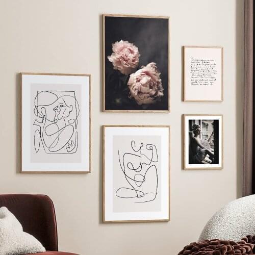 Abstract Figure Line Poster Flower Quotes Nordic Wall Pictures for Living Room Decoration Prints Art Canvas Home Decor Painting