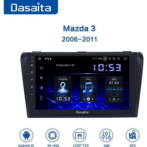 Dasait 9" IPS Touch Screen Car 1Din Android 10 Radio for Mazda 3 Multimedia 2006 2007 2008 with 1280*720 Wifi BT5.0 Carplay