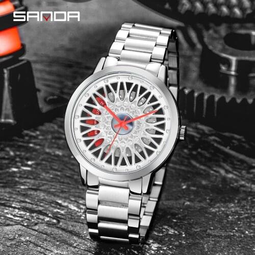 SANDA New Watches Men Sports Car Men Watches Quartz Waterproof Sport Rim Hub Wheel Wristwatch Car Quartz Mens Watches Man Watch