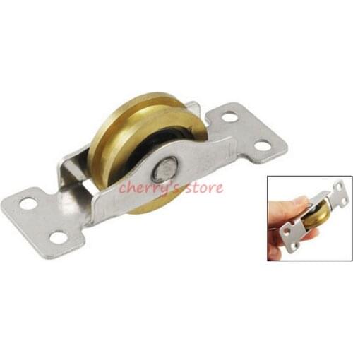 85mm Long Gold Tone Metal Single Roller Wheel Dual Bearings Window Sash Pulley 2 Pcs