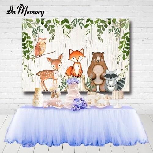 InMemory 7x5ft Woodland Baby Shower Backdrops Green Leaves Animals Birthday Party Backdrop Photography Prop Photo Background