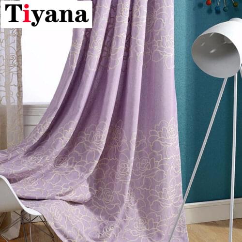 Tiyana Rustic Rose Embroidery Linen Purple Curtains For Living Room Custom Made Blinds Pink thermal bedroom curtains JK064-2