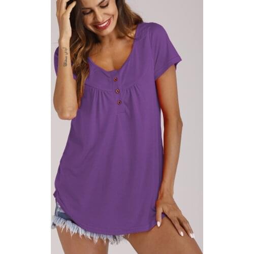 Summer Girl T Shirt Fashion Short Sleeve Loose V Neck Purple Tshirt Women Pleated Ladies Tops Tees OverSize 3XL 4XL 5XL T-Shirts