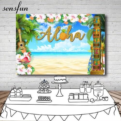 Hawaii Party Backdrop Luau Summer Photography Background Tropical Leaf Beach Pink Flower ALOHA Birthday tiki Party Backdrop