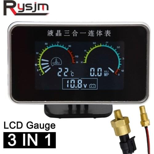 12v 24v Car Oil Pressure Gauge + Voltmeter Voltage Gauge + Water Temperature Gauge Meter With Sensors LCD 3 in 1 Gauge Meter