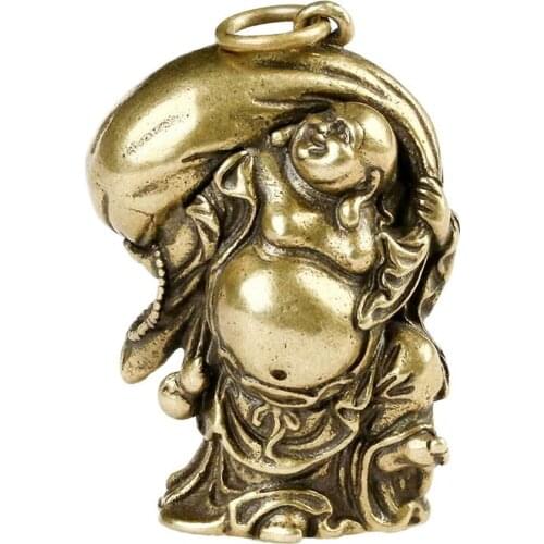 Pure copper pocket Buddha Pendant bronze Maitreya Buddha car key chain Buddha statue