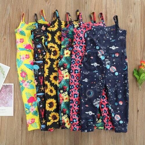FOCUSNORM 6 Style Summer Lovely Kids Girls Jumpsuits Flowers/Cartoon Printed Strapless Rompers Outfits 2-6Y