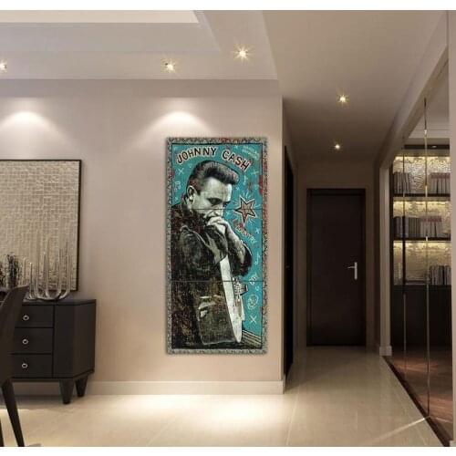 3 Pieces Johnny Cash Blue Painting High Quality Canvas HD Print Wall Art Pictures Poster Home Decor Framework For Living Room