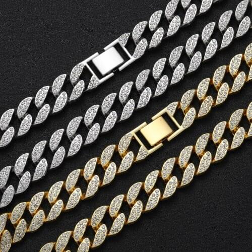 Iced Out Full Crystal Cuban Chain Necklace 18inch 20inch 24inch 30inch Mens Hip Hop Jewellry N409