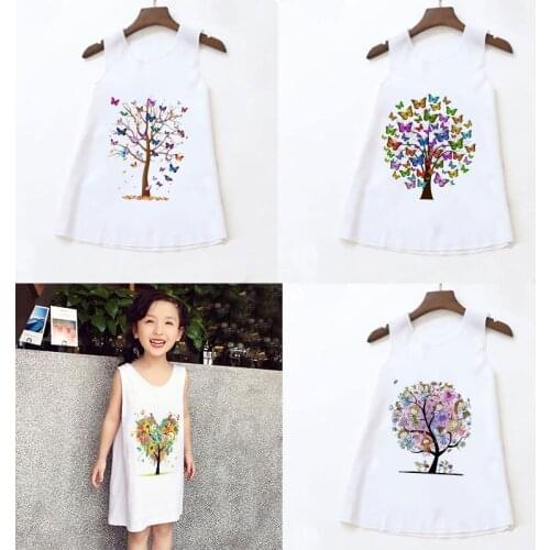 Summer Girls Dress Sleeveless Kids Dresses Toddler Girl Birthday Party Princess Dress Children 2021 Funny Butterfly Plant Tree