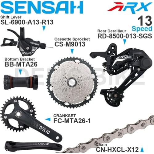 SENSAH ARX 13 speed MTB Groupset include Right Shifter Rear Derailleur and SUGEK Cassette Sprocket 50T and YBN Chain Crankset BB