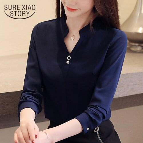 Fashion women blouses long sleeve women shirts chiffon blouse shirt womens tops and blouse V collar office work blouse 2430 50