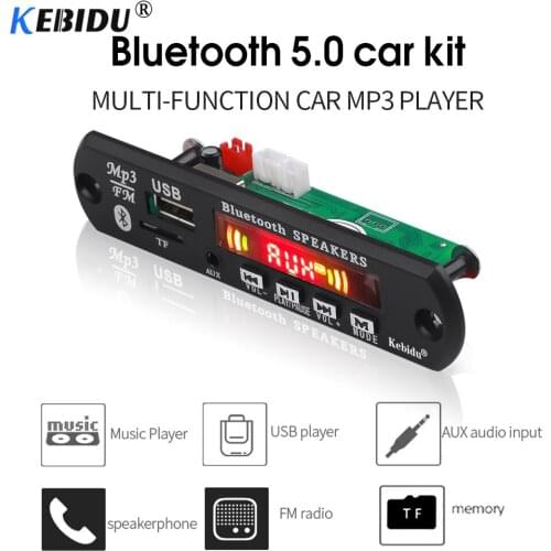 KEBIDU Car USB Bluetooth 5.0 MP3 Player support Hands-free Recording Decoder Board Module Amplifier FM Aux Radio for Car Speaker