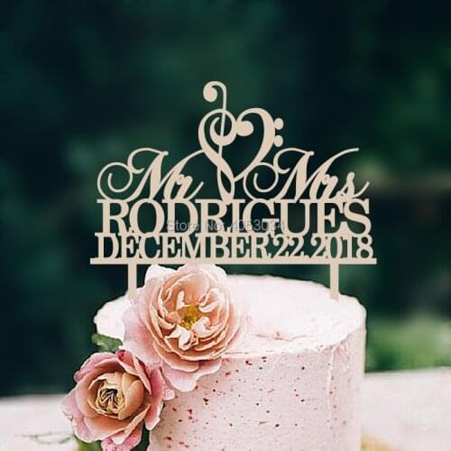Mr And Mrs Wedding Cake Topper With Your Last Name,Music Heart Design Cake Topper,Custom Wedding Topper,Wedding Cake Decoration