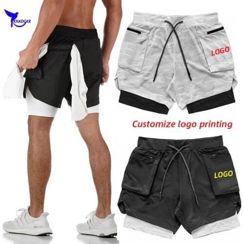 Custom LOGO Men Running Shorts 2 In 1 Sports Jogging Fitness Shorts Quick Dry Gym Training Short Pants Multi Pockets Sportswear