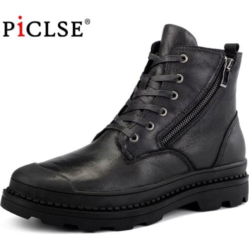 Natural Cow Leather Men Winter Boots Plus Size Handmade Retro Men Boots Genuine Leather Men Winter Shoes Ankle Botas Hombre