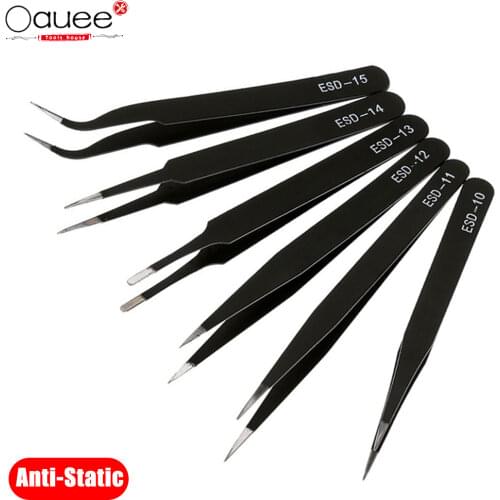 ESD Anti-Static Stainless Steel Tweezers Set Maintenance Repair Tool Kit Anti Static Model Making Tool Hand Tool Set 2/6Pcs