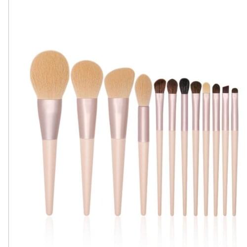 Morandi 12pcs wooden handle makeup brushes set high-quality aluminum tube and nylon wool