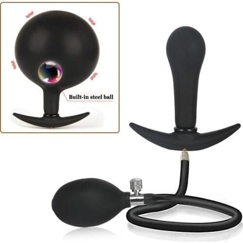 Built-In Rolling Steel Ball Inflatable Anal Plug Separate Dildo Pump Male Prostate Massager Vagina Expandable Butt Plug Sex Toy