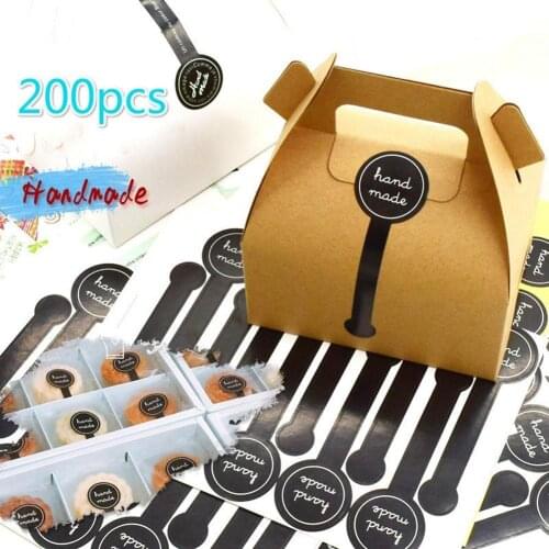 200 Pcs Labels Sticker Adhesive Long Style Sealing Cake Stickers Black Handmade Baking Accessories Design Decoration Gift Cheap