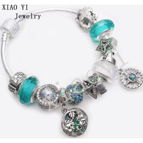 XIAOYI 2020 New 100% S925 Green star club letter coloured glaze gentle temperament high quality bracelet to send girlfriend