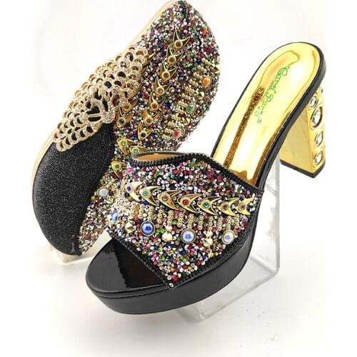 2020 New Arrival Fashion Special Style Black Color Ladies Shoes and Bag Set Decorated With Metal Fish Bone for Party