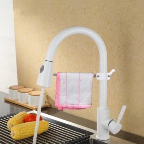 Newly Arrived Pull Out Kitchen Faucet White Sink Mixer Tap 360 degree rotation kitchen mixer taps Kitchen Tap with Soap pallet
