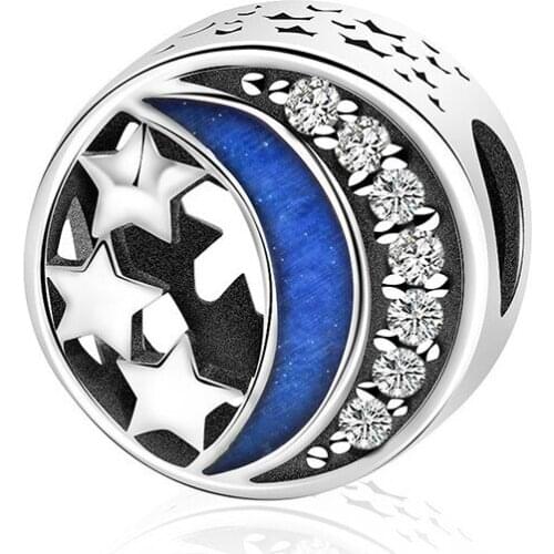 NEW Original Design 2018 100% 925 Sterling Silver Openwork Moon and Star Goodnight Charm Beads Fit Bracelet Luxury LE041-LE060