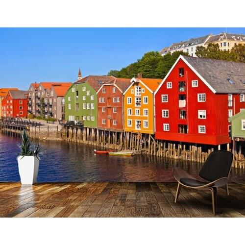 Papel de parede Norwegian urban architecture city building 3d wallpaper,living room bedroom wall papers home decor bar mural