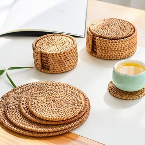 Hand-made Placemat Pad Coasters Kitchen Table Mats rattan coaster Bowl Mats Padding Mat Insulation Pad Round Placemats