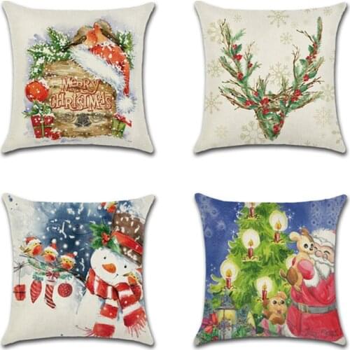 Christmas Ornaments Santa Printed Cushion Cover Xmas Gift Pillowcase Merry Christmas Decorations Snowman Elk Pillow Cover