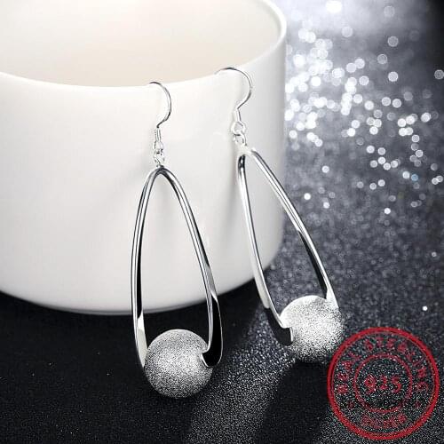 Silver 925 Jewelry Earrings Long Sanding Ball Earring For Women Wedding Fine Jewelry