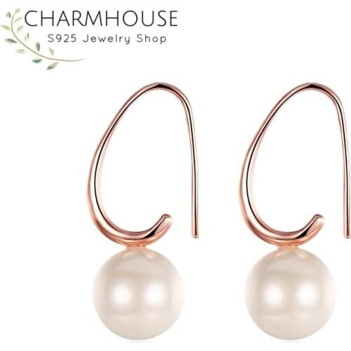 Charmhouse 18K Rose Gold Color Drop Earrings For Women Pearl Earing Brincos Pendientes Fashion Jewelry Accessories Party Gifts