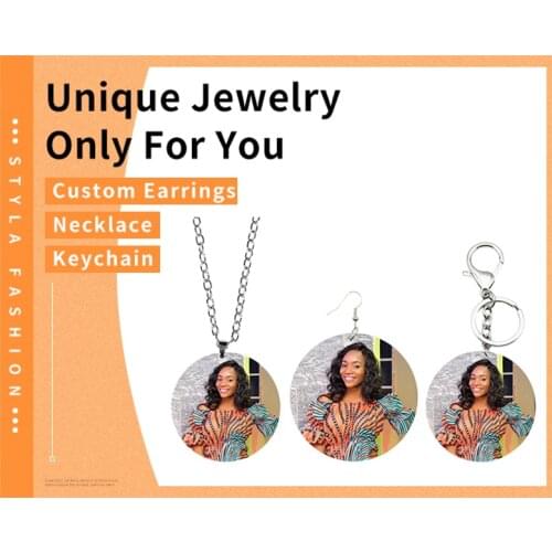 SOMESOOR Customized Necklace Keyholder Earrings Set Stainless Steel Chains Personalized Print Wood Pendant Women Dangle Jewelry