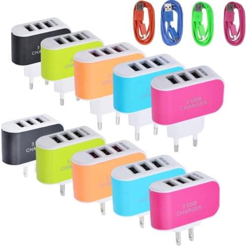 UBB charger Mobile Phone Travel 3.1A Fast Charge 3 USB Ports Plug-in Wall Charger Adapter with Data Cable