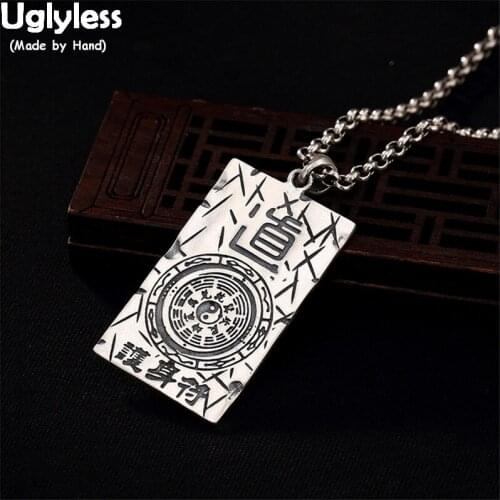 Uglyless Real 99% Fine Silver Amulet Necklaces NO Chains Unisex Women Men Square Pendants Thai Silver Jewelry Buddha Bless U