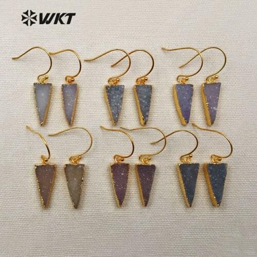 WT-E388 Wholesale Top fashion High quailty Natural stone Jewelry Triangle shape Generous Drop Earrings