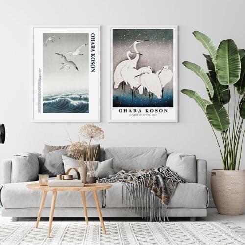 Japanese Artist Ohara Koson Vintage Ukiyoe Poster Wall Art White Crane Egret Print Picture Canvas Painting Oriental Home Decor