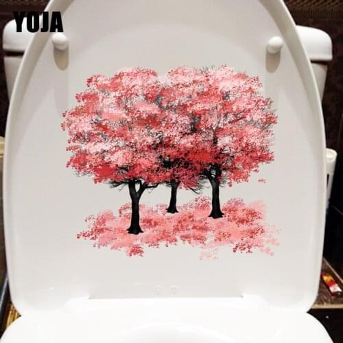 YOJA 21.6X19.1CM Ink Red Leaf Tree Creative Home Wall Decor Decal Kids Room Toilet Seat Stickers T1-1250