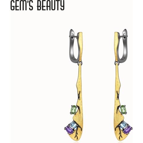 Gems Beauty Trendy Real 925 Sterling Silver Hoop Earrings For Women Swiss Blue Topaz Hoops Jewelry Girl Accessories Party Gift