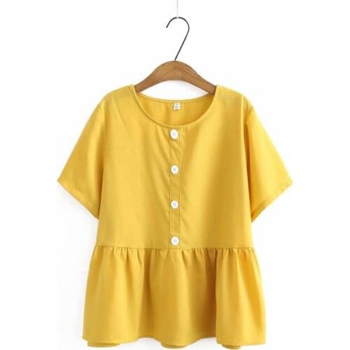 Plus size Solid gold cotton O neck button women loose tshirts 2020 new summer casual ladies soft t shirts female tops t-shirts